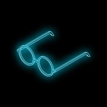 Neon light glowing round glasses isometric view on black background Stock Illustration