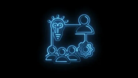 Neon light glowing team collaboration idea generation process concept with Stock Footage 333968397