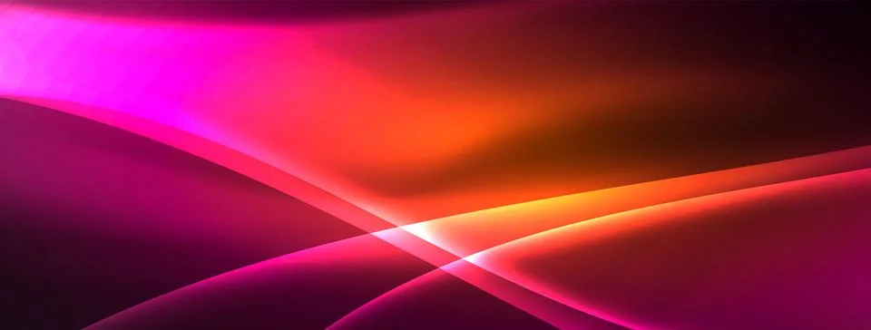 Neon light glowing waves and lines background set for wallpaper, business card Stock Illustration