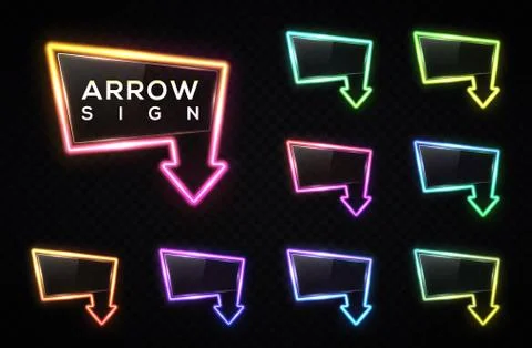 Neon light gradient arrow set on transparent. Stock Illustration