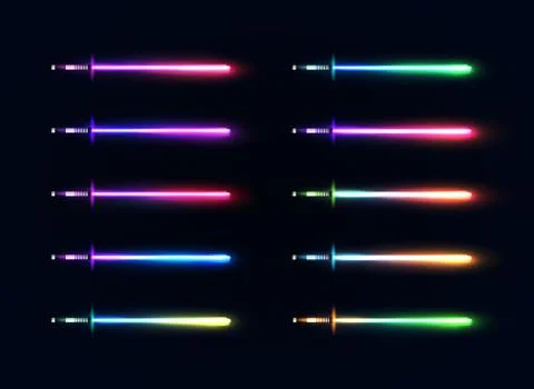Neon light gradient swords set. Sabers collection. Stock Illustration