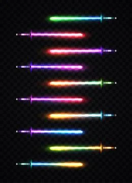 Neon light gradient swords set. Luminous weapon. Stock Illustration