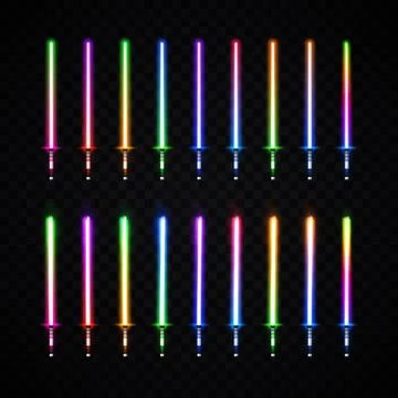Neon light gradient swords set. Luminous weapon. Stock Illustration