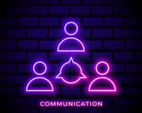 Neon light. Group line icon. Users or Teamwork sign. Person silhouette symbol Stock Illustration