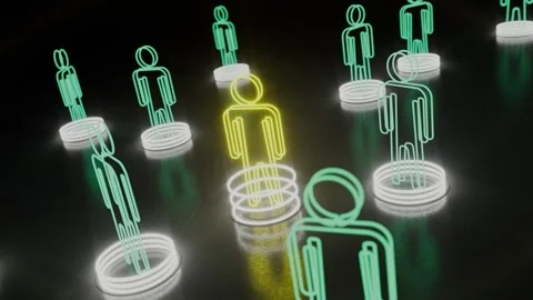 Neon light human figures, insider threat suspect. Stockbeeldmateriaal 244707129