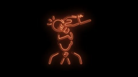 Neon light idea implementation man receiving creative solutions brain key u.. Stock Footage 345989566