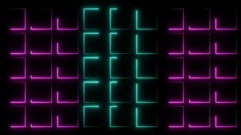 Neon light illuminated square pattern in cyan and pink. Video stock 335756348
