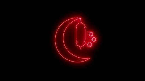 Neon light islamic ramadan icon animated black background Stock Illustration