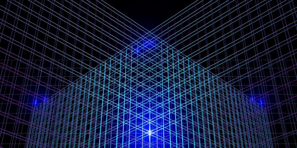Neon light laser background 80s neon grid 3d illustration Stock Illustration