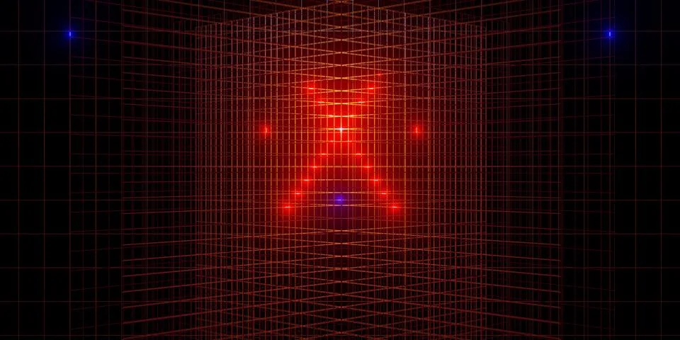Neon light laser background 80s neon grid 3d illustration Stock Illustration