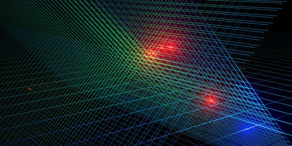 Neon light laser background 80s neon grid 3d illustration Stock Illustration