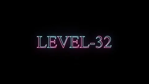 Neon light level-32 text appearing on black screen loopable animation backg.. Stock Footage 331531051