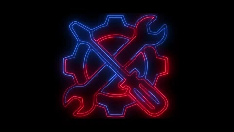 Neon Light Mechanical Tools Gear Wrench Screwdriver Glowing Blue Red Repair.. Stockbeeldmateriaal 330848423