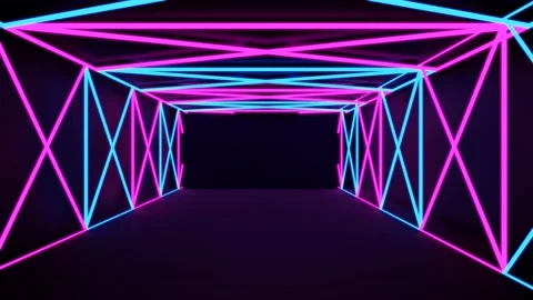 Neon light of Modern design., flight forward through digital corridor. Stock Footage 156635516