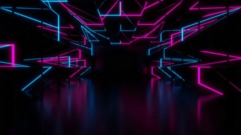 Neon light of Modern design., flight forward through digital corridor. Stock Footage 156833713