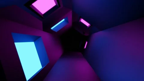 Neon light of Modern design., flight forward through digital corridor. Stock Footage 157119661