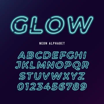 Neon light modern font. neon tube letters and numbers on dark background. Stock Illustration