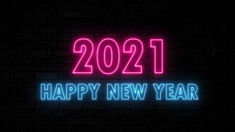 Neon light movement text happy new year 2021 blue and red running loops. Видео 139124259