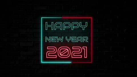 Neon light movement text happy new year 2021 blue and red running loops. 库存影片 139124380