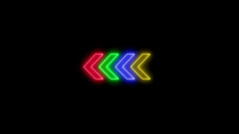 Neon light multiple arrows left icon animated black background Stock Illustration