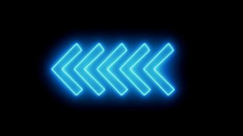 Neon light multiple arrows left icon animated black background Stock Illustration