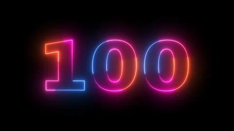 Neon light number 100 on black background Vidéo 330512325