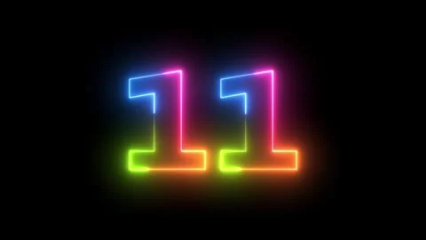 Neon Light Number 11 Animation Dynamic Colorful Glowing Digits on Black Bac.. Stockbeeldmateriaal 330417756