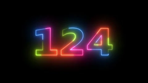 Neon Light Number 124 Animation  Glowing Digits Display  Colorful Illuminat.. 库存影片 330417209