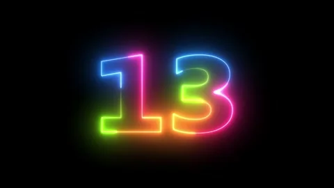Neon Light Number 13 Animation Isolated Black Background Glowing Digits Mot.. Video stock 330417466