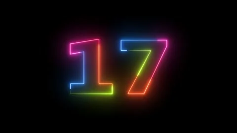 Neon Light Number 17 Changing Colors Dynamic Motion Footage Vibrant Digital.. Vidéo 330411349