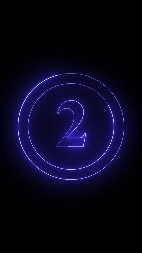 Neon light number 2 inside a glowing circle on a dark background, dynamic b.. Stock Footage 332880172