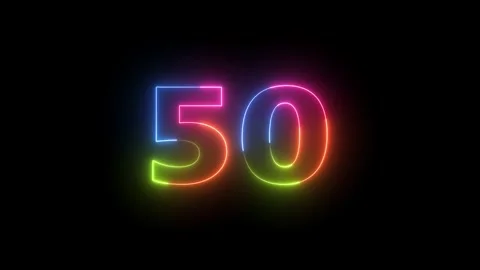 Neon Light Number 50 Animated Display on Black Background Glowing Digital S.. Vidéo 330415592