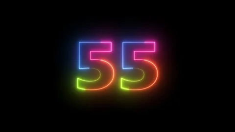 Neon Light Number 55 Animation on Black Background Digital Counter Glowing .. Vidéo 330415694