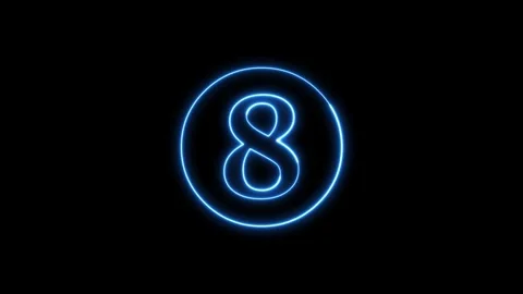 A neon light number 8 in a circle flickering on black background motion foo.. Stock Footage 337330731