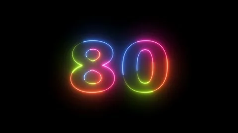 Neon light number 80 glowing on black Stockbeeldmateriaal 330512225