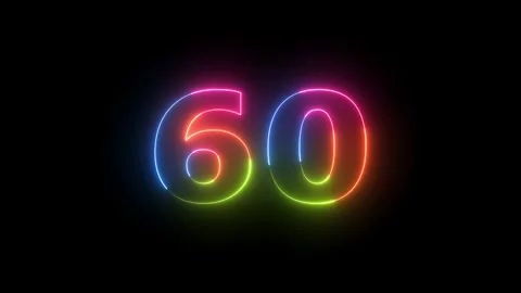 Neon light number sixty glowing on background Stock Footage 330511775