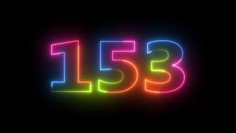 Neon light numbers 153 glowing and blinking Vidéo 330556351