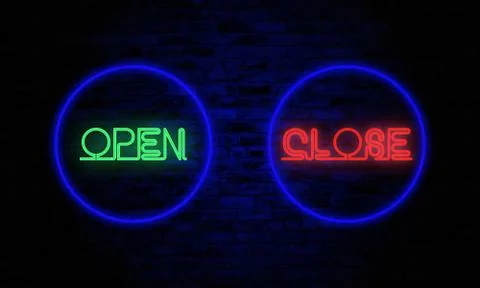 Neon light open and close banner, business advertising Illustration Stock Illustration