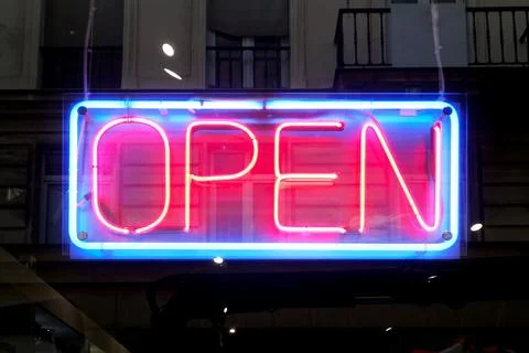 Neon light - Open Foto stock