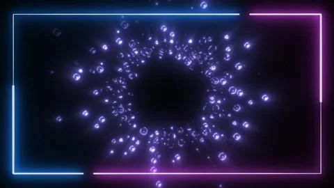 Neon light particles tunnel with glowing frame. Abstract digital motion 스톡 동영상 339394507