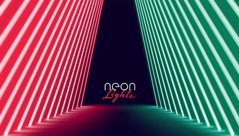 Neon light pathway in red and green color Stock Illustration