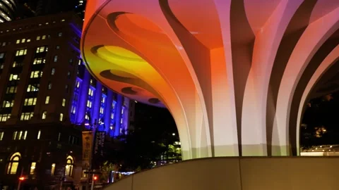 Neon light pattern 2 on Sydney modern architecture tracking shot 4K Stock Footage 331178685
