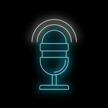 Neon light podcast microphone transmitting audio waves Stock Illustration