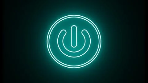Neon light power button turning on and off ,looping animation on the black .. 스톡 일러스트