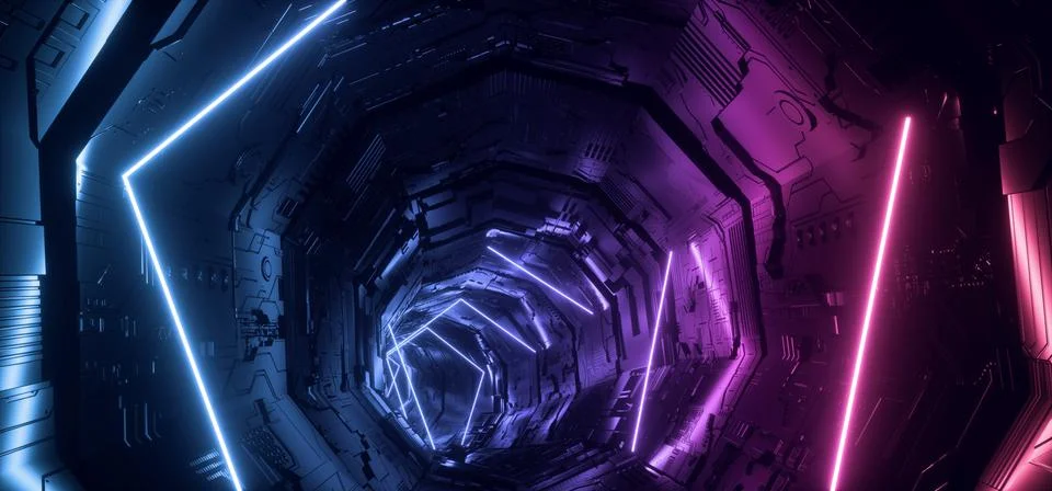 Neon Light Purple Blue Hyper Pentagonal Triangle Detailed Sci Fi Futuristic A Stock Illustration
