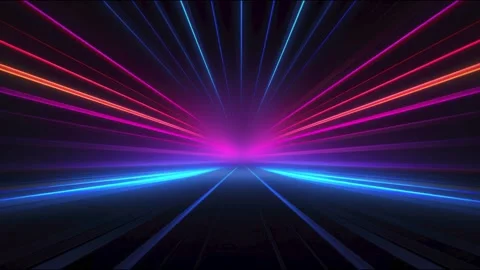 Neon light rays converging toward horizon retro synthwave dark background s.. Video stock 339791352