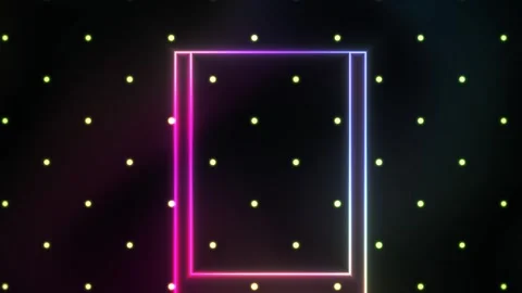 Neon light rectangle shapes on dark background with white dots. Video stock 336704583