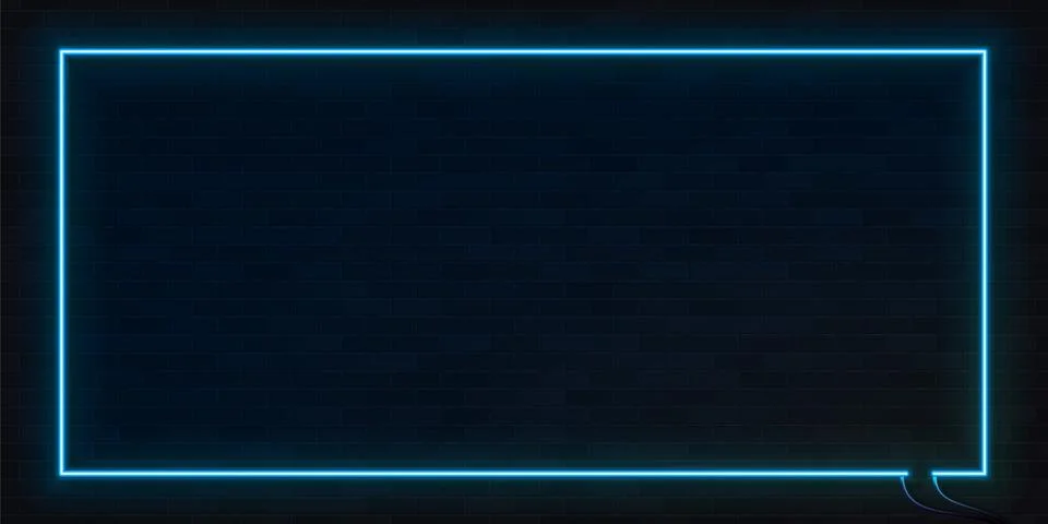 Neon light rectangle template on dark brick wall vector illustration Stock Illustration