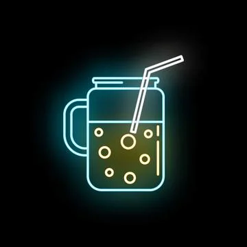 Neon light refreshing drink in glass mason jar Stockillustratie