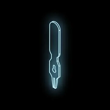 Neon light representing a calligraphy pen nib glowing on dark background Stock Illustration